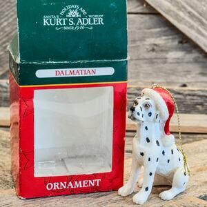 Vintage Kurt Adler Dalmatian Dog in Santa Hat Christmas Tree Ornament-3”H